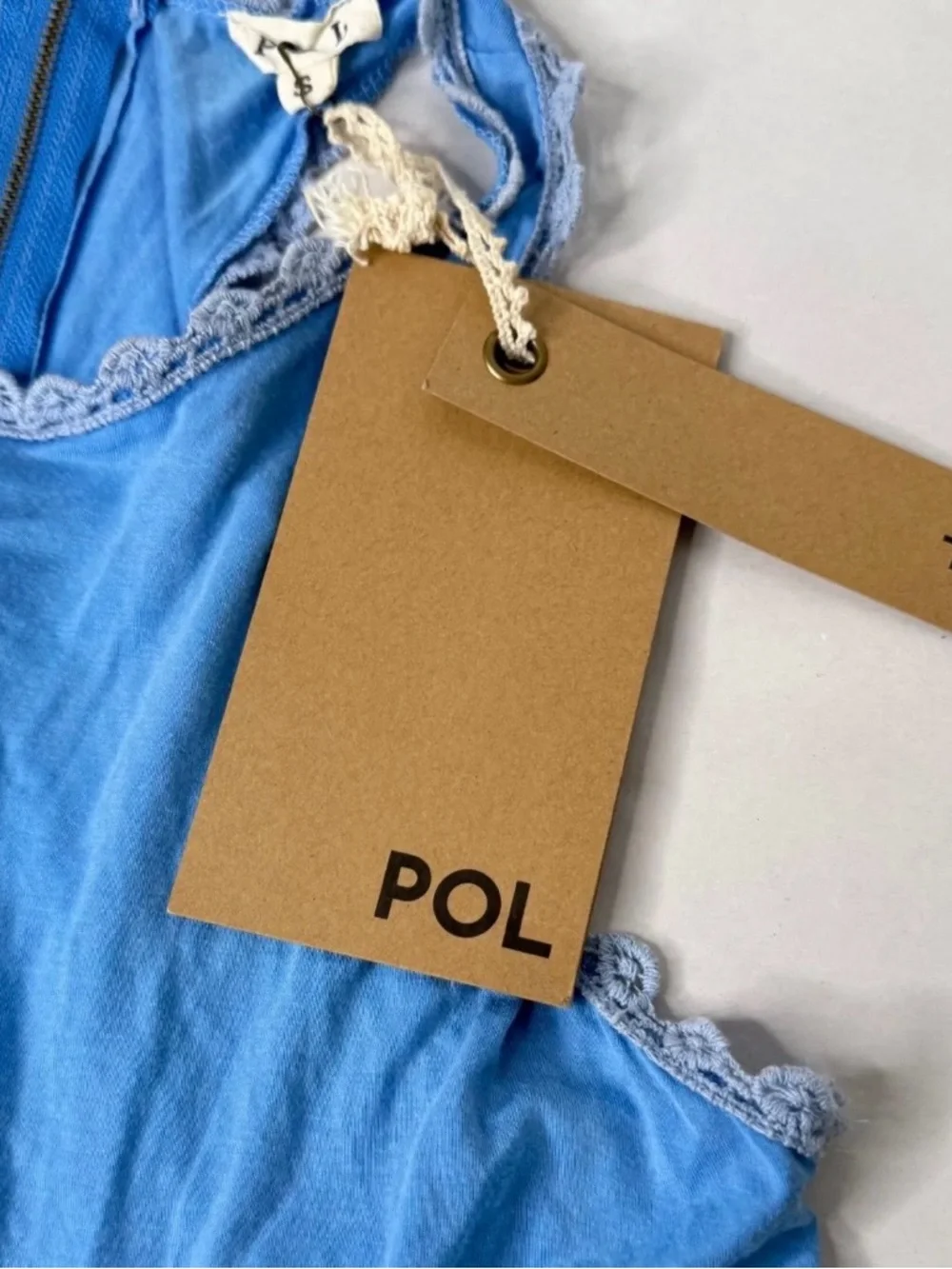 NWT POL Blue Lace Trim Babydoll Tunic Mini Dress Boho Top - Picture 2 of 7